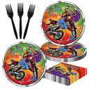 48Pcs Party Supplies Serves 20 Guests Theme Tableware Plates Napkins Birthday Party Decorations (Red8)