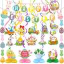 Easter Decorations for Home Decor - 47Pcs Danner Kit, Happy Easter Banners with 3D Bunny Backdrop for Photography Birth Party Favors for Class Office Ceiling Decor Yard Garden Outdoor