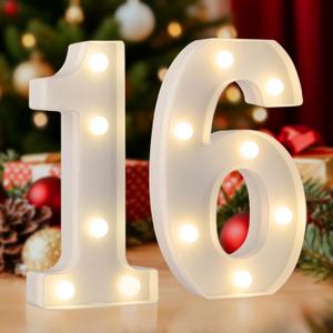 LED 16 Light Up Numbers, Sweet 16 Party Decorations for Girls Boys, Warm White Small Marquee Number Light 16 Sign for 16th Birthday Gifts, Anniversary, Home Decor