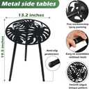 Metal Outdoor Side Tables Set of Two Small Outside Round End Table for Patio Modern Accent Garden Corner Table for Small Spaces, Balcony, Porch, Weather-Resistant, Plant Stand Indoor, Black