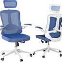 Office Chair,Ergonomic Comfy Home Desk Chair with 350LBS Capacity,High Back Gaming Chair with Wheels,Mesh Computer Chair,Lumbar Support, Adjustable Headrest, Flip-up Armrest (002blue)