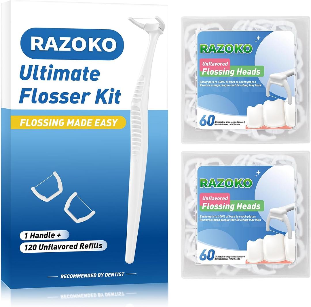 RAZOKO Ultimate Flosser Kit with 1 Handle and 120 Extra Strength Refills (1 Foot (Pack of 1))