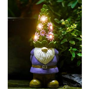 Nacome Solar Garden Outdoor Statues Gnome with Succulent and 7 LED Lights - Lawn Decor for Patio, Balcony, Yard Ornament - Unique Housewarming Gifts