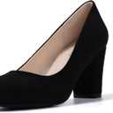 IDIFU Women's Sherry Dress Low Block Chunky Heels Pumps Closed Round Toe Shoes for Wedding Office Evening (8, Black Nubuck)