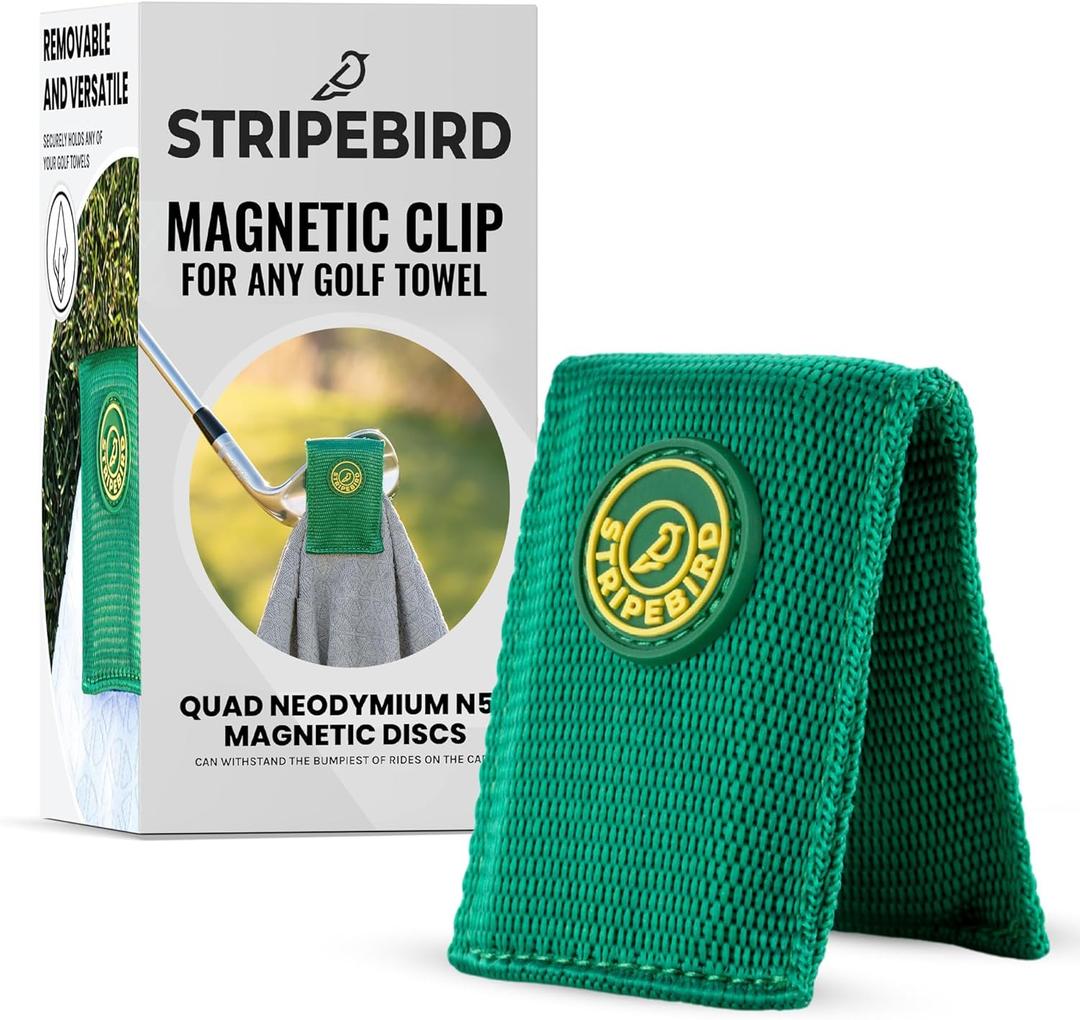 Stripebird Magnetic Clip for Any Towel - Fairway Green Golf Towel - Highest Strength Magnet - Removable