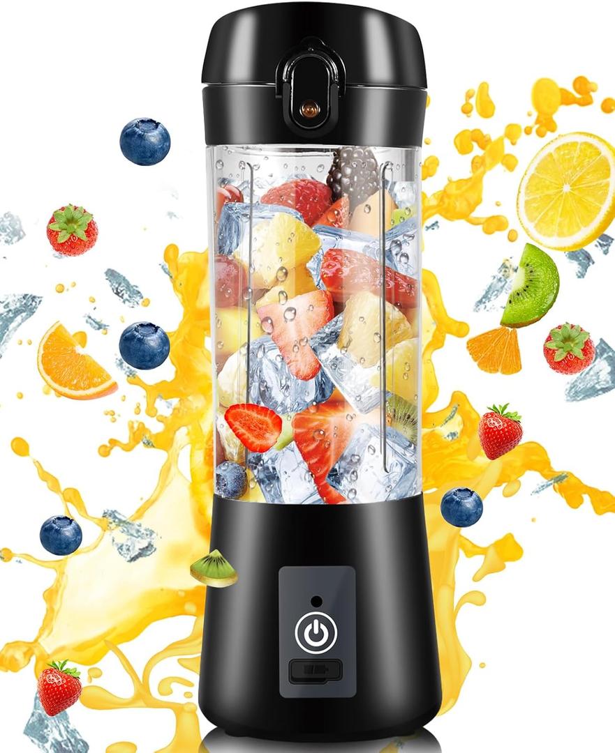 Portable Blender, Personal Blender USB Rechargeable, Mini for Shakes and Smoothies, Strong Cutting Power with 6 Blades, 380Ml Traveling Fruit Veggie Juicer Cup for Home, Sport, Office, Camping