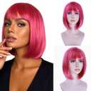 MAGQOO Hot Pink Wigs for Women Dark Pink Bob Short Straight Magenta Wigs with Bangs Synthetic Cosplay Party Wig