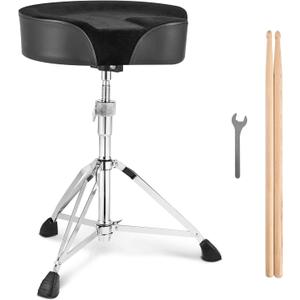 VEVOR Saddle Drum Throne, 22-27.8 in / 560-705 mm Height Adjustable, Padded Drum Stool Seat with Anti-Slip Feet 5A Drumsticks 500 lbs / 227 kg Max Weight Capacity, 360 Swivel Drum Chair for Drummers