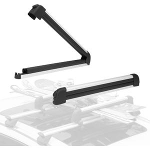 24.3 Inch Car Roof Ski & Snowboard Rack,Fishing Rod Rack, Fits 4 Pairs Skis or 4 Fishing Rods, with Anti-Theft Lock & TPV Rubber Padding, Fits Square/Round/Aero/Oval Cross Bars, Silver