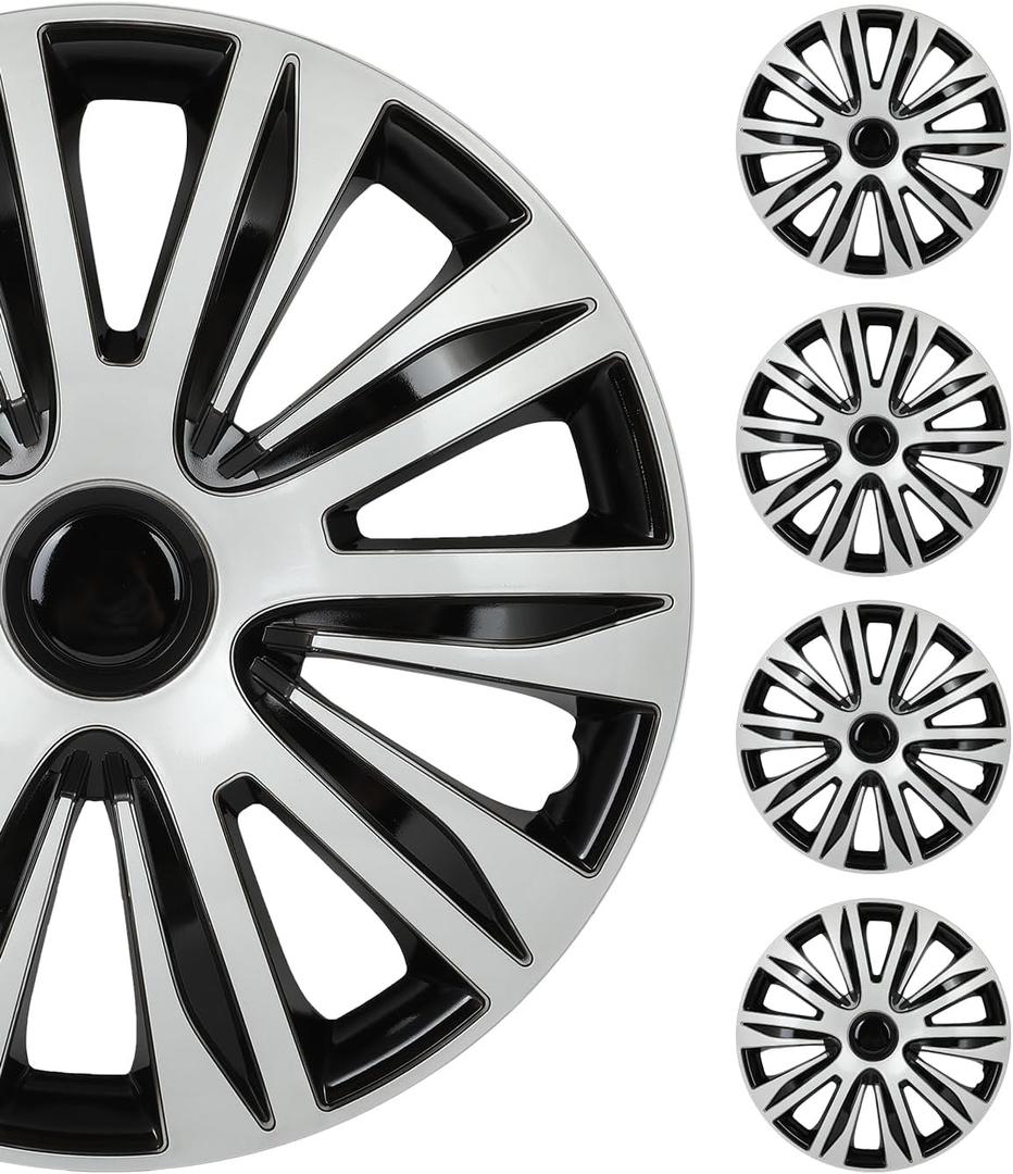 SCITOO Car Wheel Rim Skin 4 Pack 15 inch Cover Hubcap Wheel Cover Replacement R15 Hub Caps -Set of 415-inchGloss Black & Silver