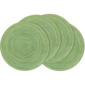 SHACOS Round Placemats Set of 4 Round Table Placemats Braided Cotton Place Mats 15 inch for Kitchen Dining Table Holiday Party (Mixed Color Pea Green, 4)