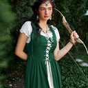 Scarlet Darkness Renaissance Costume Women Peasant Medieval Dress Short Sleeve Maxi Fairy Dresses with Pockets Dark Green XL