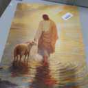 Jesus Walking on Water Wall Art Jesus and Lamb Wall Art Christian Wall Decor Biblical Stories Wall Painting Inspirational Religious Prints God Picture Decoration for Living Room Bedroom 16x24 in