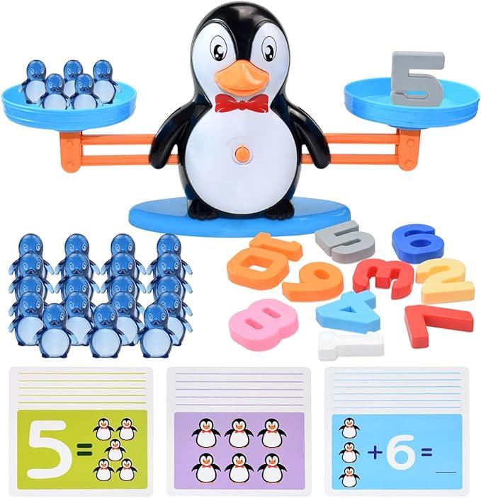 BAKAM Penguin Balance Scale Number Counting Blocks Games for Kids Ages 35, Montessori Math Games for Kids 57, Preschool Kindergarten Learning Activities, STEM Educational Toys for 3+ Year Old