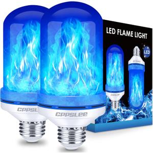 CPPSLEE Upgraded LED Flame Light Bulbs, 4 Modes Flickering Light Bulbs, E26 Base Fire Flame Bulb for Halloween Decorations Outdoor, Christmas Lights Patio Indoor Home Decor (Blue, 2 Pack)