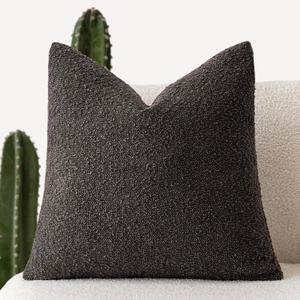 Foindtower Decorative Textured Boucle Throw Pillow Covers Accent Solid Pillow Cases Neutral Soft Cozy Couch Cushion Case for Chair Sofa Bedroom Living Room Home Decor 16x16 Inch,1PC,Dark Brown