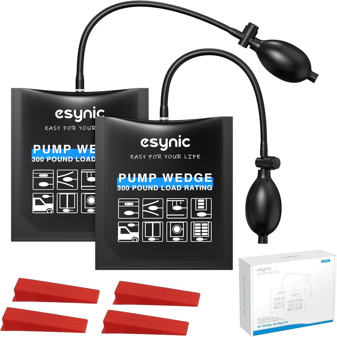 eSynic 2 Pack Air Wedge Bag Kit  300lbs Heavy-Duty TPU Door Lifting Bag with Quick-Release Valve & 4 Plastic Wedges 2.4" Lift Height Durable Wedge Bag Perfect for Door/Window Furniture Installation