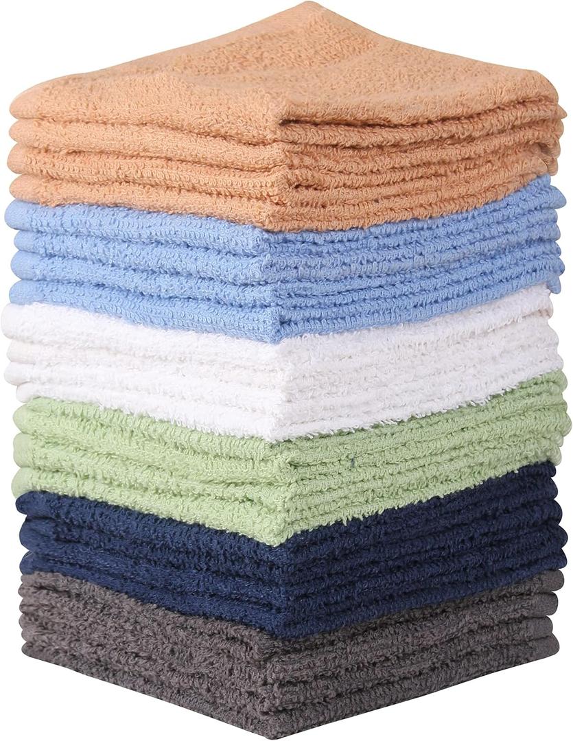 Towel and Linen Mart 100% Cotton - 24 Pack Wash Cloth Set - Flannel Face Cloths, Highly Absorbent and Soft Feel Fingertip Towels (Multi, Pack of 24), 12"L x 12"W