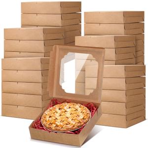 100 Pcs Pie Boxes 10x10x2.5 Inches Bakery Boxes Cookie Containers with Window for Pies, Cookie, Cheesecakes, Muffins, Donuts and Pastries(Brown)