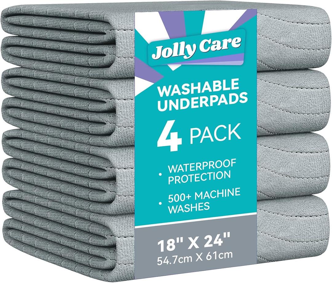 Washable Underpads Waterproof, 4 Pack 18" x24'' Heavy Absorbency Incontinence Bed Pads, Bed Wetting Pads for Babies, Kids and Pets, Soft Reusable Changing Pads for Bed (Gray)