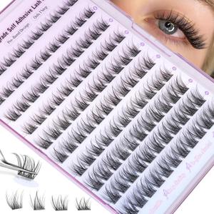 ALICE Self Adhesive Lashes Natural Look Self Adhesive Lash Clusters Wispy Reusable Press on Lashes Pre-Glue 8-14mm 120pcs C-Curly No Glue Needed Eyelashes
