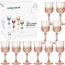 XUWAIDSGN 16 Pcs 7oz Plastic Vintage Wine Glasses Drinking Glasses Unbreakable Wedding Glassware Crystal Water Goblets Reusable Drinkware Vintage Champagne Flutes (16, Pink)
