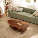 AGV LIGHTING Mango Oval Coffee Table with Storage Shelf, 47" Mid Century Modern Coffee Table for Living Room, Walnut Wood Finish MDF Top with Black Metal Legs