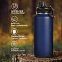 Neihepal 32 oz Insulated Water Bottles Bulk with 2 Lids (Straw & Spout Lid), Stainless Steel Double Wall Water Bottle, Keeps Cold 24H & Hot 12H (Navy,8 Pack)