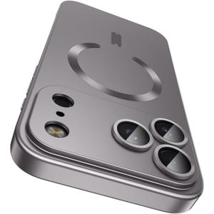 Magnetic for iPhone 17 Pro Max Case, Compatible with MagSafe, Built-in Camera Lens Protector, Slim Thin Soft Silicone Bumper Shockproof Metallic Luster Phone Case, Gray