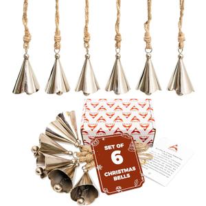 AKATVA Silver Christmas Ornaments Set  Vintage Christmas Decor for Tree  Silver Christmas Bells  Christmas Tree Ornaments for Holiday Season  Rustic Bells Hanging Ornaments  Set of 6 Pieces (6 pcs Cone Shape)