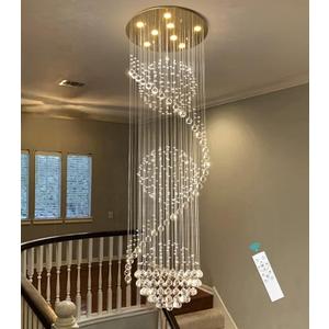 D24'' x H78'' Crystal Chandelier for Entryway High Ceiling Chandeliers Glam Chandelier Modern Large Raindrop Chandeliers LED Dimmable Light Fixtures for Staircaes Foyer Living Room Gold