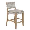Nathan James Cohen Coastal Bar Stool, Wood Counter Height Leather Bar Stool with Back for Kitchen Island, Gray Mahogany
