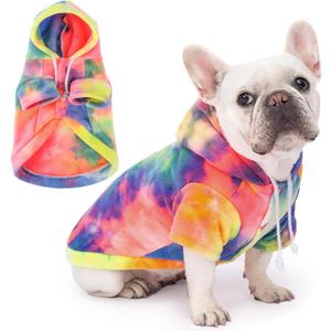 Dog Hoodie Tie Dye Dog Sweatshirt Chic Winter Clothes Ultra-Soft Warm Sweaters for Small Dogs Fashion Pet Clothes for Dogs (Multicolor, S (Back: 11.02",Chest: 15.74", Neck: 13.77"))