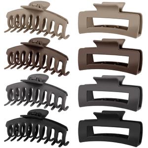 TOCESS 8 Pack Neutral Big Hair Claw Clips for Women Large Claw Clip for Thin Thick Curly Hair 90's Strong Hold 4.33 Inch Nonslip Matte Jumbo Hair Clips