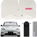 HALOBLK Reinforced Triple-Coated Windshield Sunshade Umbrella of The NASA Voyager-2 Mission Edition Designed for All Tesla Model Y Model 3 (2025 2024 2023 2022 2021) Accessories (Medium (54" x 35.4"))