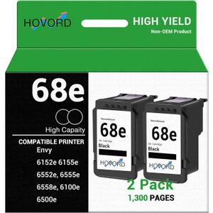 Ink Cartridge 68E Replacement for HP 68e High Capacity 68 Black Work with Envy 6152e 6155e 6552e 6555e 6558e Printer 6100e 6500e Printer 2-Pack