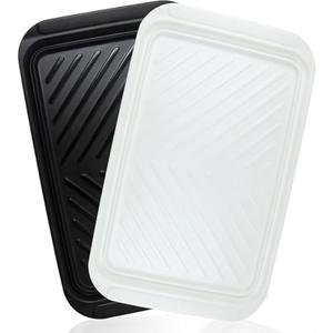 ECOIOU Grilling Prep and Serve Trays, 17 x10.5 inch BBQ Tray for Raw and Cooked Food, Melamine Serving Trays for Food, Set of 2, Black and White