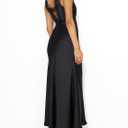 BAGONE Summer Satin Lace V Neck Backless Wedding Guest Maxi Dresses for Women Elegant Sleeveless Open Back Cocktail Dress (Black, M)