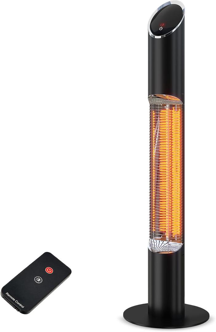 Freestanding Outdoot Electric Heater, Infrared Patio Heater for Outdoor/Indoor Use, 1500W Garage Heater Electric, Remote Controler, Black