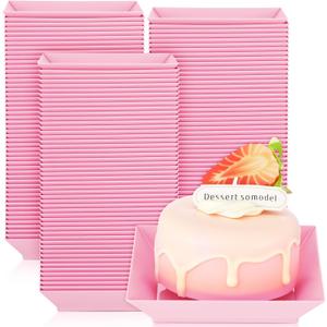 Zhehao 100 Pcs Plastic Dessert Appetizer Plates Disposable, 3.6 x 3.6 Inch Small Square Plastic Dessert Cake Snack Plate for Wedding Birthday Bridal Baby Shower All Occasion Party (Pink)