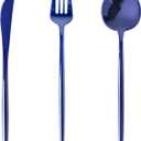 180PCS Blue Plastic Silverware,Heavy Duty Disposable Utensils Include 60 Forks,60 Spoons and 60 Knives,Blue Cutlery Plastic Silverware Sets for Party, Wedding or Daily Using