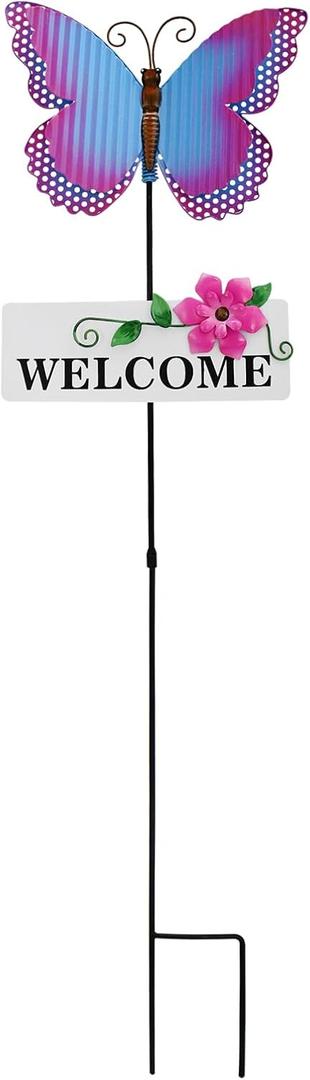 Metal Butterfly Garden Stake,Rustic Butterfly Decorative Yard Stakes Metal Yard Art Ornaments Welcome Sign Outdoor Spring Garden Decor Patio Lawn Porch Pathway Decor (Butterfly)
