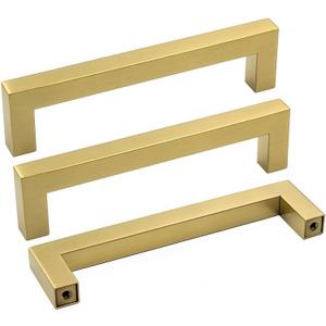 goldenwarm Brushed Brass Cabinet Pulls Gold Drawer Handles - LSJ12GD102 Square Kitchen Cabinet Hardware 4" Hole Centers Cupboard Door Handles 5 Pack