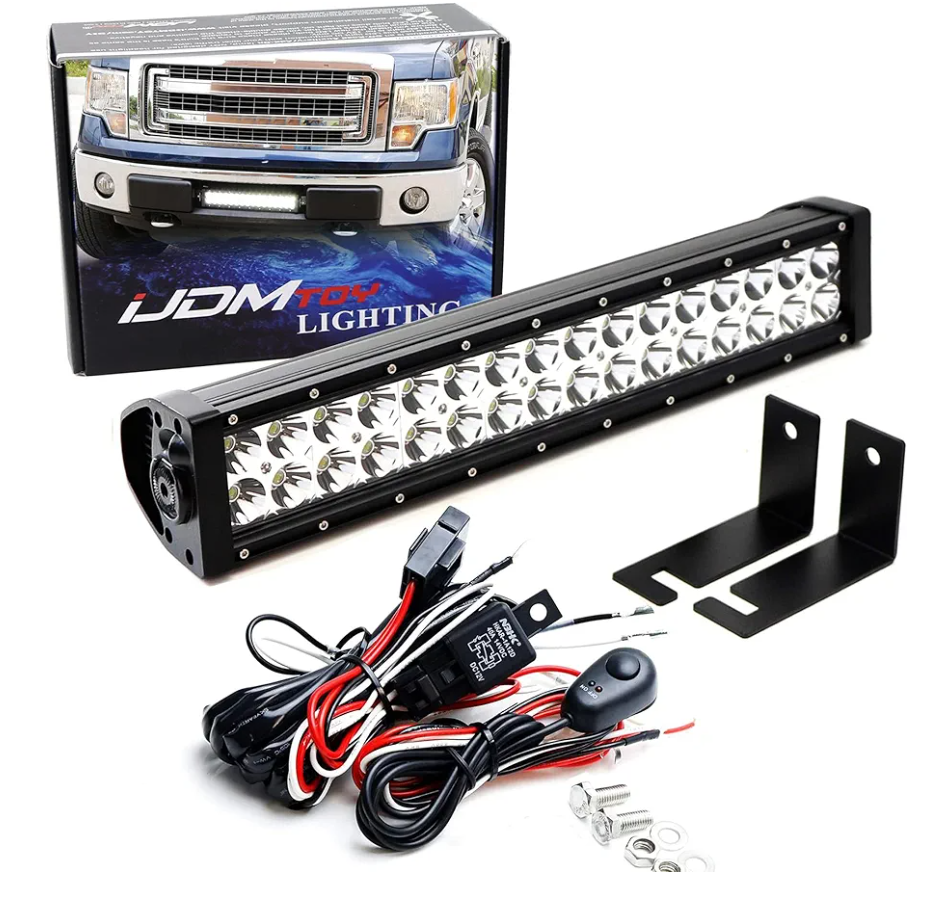 iJDMTOY Lower Grille Mount LED Light Bar Kit Compatible with 2009-14 Ford F-150 or Raptor, Includes (1) 96W High Power LED Lightbar, Lower Bumper Opening Mounting Brackets & On/Off Switch Wiring Kit