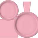 Oojami Light Pink Disposable Dinnerware Set 200 Piece Party Pack for 50 Guests with 9" Dinner Plates, 7" Dessert Plates, 9 oz Cups & 3-Ply Napkins for Weddings, Birthdays & Events