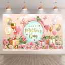 ZTHMOE Fabric 72x43inch Happy Mother's Day Photography Backdrop Gifts for Women Gold Balloons Pink Flowers Background Thanks Party Decoration Photo Banner Booth