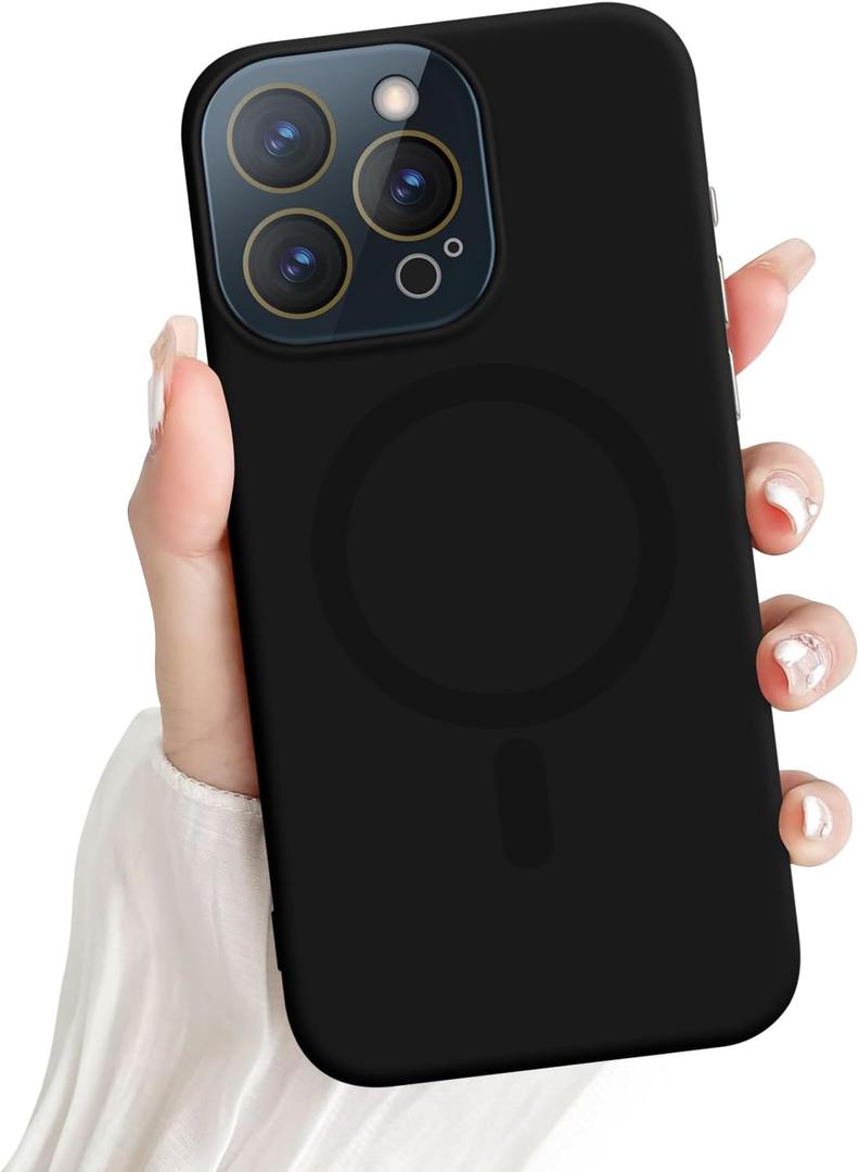 for iPhone 15 Pro Max Magnetic Case, Cute Soft Liquid Silicone Case for Women Girls Men Anti-Scratch Anti-Drop Bumper Shockproof Full Camera Lens Protection Cover for iPhone 15 Pro Max-Black
