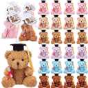Poen 24 Sets Graduation Mini Plush Bears Bulk Kindergarten Preschool Graduation Gifts 4.7" Cute Stuffed Curly Plush Teddy Bear with Cards Bags for Class of 2026 College High School Party Favor