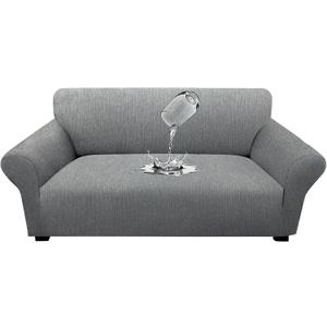 Waterproof Stretch Loveseat Cover - Non-Slip Sofa Slipcover with Elastic Bottom, Washable Leakproof Furniture Protector for Kids, Pets (Loveseat, Light Gray)