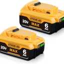 2Pack 6000mAh Replacment for Dewalt 20V Max Battery Compatible with Dewalt Lithium-ion Battery DCB200 DCB201 DCB206 DCB207 Replacment for 20V Cordless Power Tools